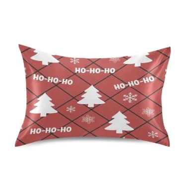 Imagem de Wassud Árvores de Natal flocos de neve xadrez vermelho cetim fronha para cabelo e pele fronhas de seda lisa Queen Size capas de travesseiro respiráveis com fecho de envelope