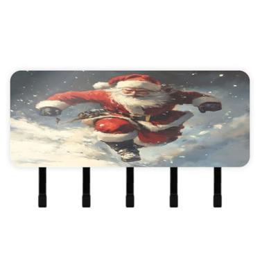 Imagem de Burbuja Porta-chaves de Natal Papai Noel com 5 ganchos, porta-chaves autoadesivos montados na parede, organizador de armazenamento de correio para entrada, decoração de casa