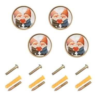 Imagem de Burbuja Maçanetas de armário de cozinha Valentine Gnomo, pacote com 4, puxadores redondos de 3,5 cm, puxadores de cômoda com parafusos para armários de cozinha, quarto, armário