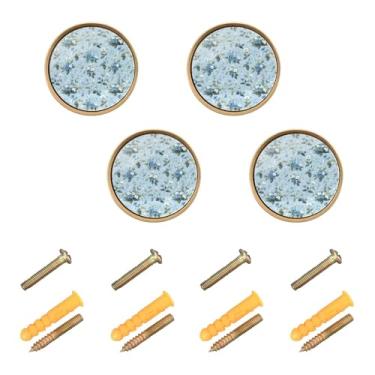 Imagem de Burbuja Maçanetas de armário de cozinha Blue Flowers, pacote com 4, puxadores redondos de 3,5 cm, puxadores de cômoda com parafusos para armários de cozinha, quarto, armário