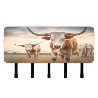 Imagem de Burbuja Porta-chaves Highland Cow com 5 ganchos, porta-chaves autoadesivo montado na parede, organizador de armazenamento de correio para entrada, decoração de casa