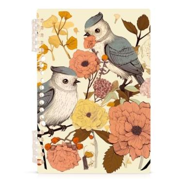 Imagem de Burbuja Caderno de flores de pássaros, papel pautado universitário A5 com 60 folhas, fichário para escritório, 1 pacote