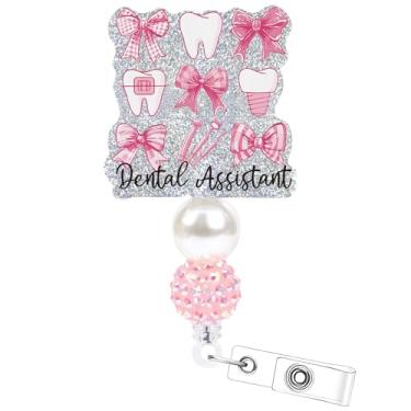 Imagem de Carretel retrátil para crachá de assistente dentário – Carretel de crachá cosmisun DA com clipe jacaré, laço de dentes, suporte de crachá de nome de identidade, presentes para enfermeira, médico