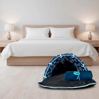 Imagem de Kit 2 Peças Cama Pet Téo Iglu Médio 70cm x 45cm Toca e Saco de Dormir 2 em 1 Impermeável (Azul)