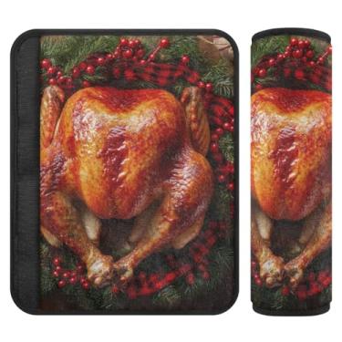 Imagem de Burbuja Capa para cinto de segurança de carro Christmas Turkey Protetor de cinto de segurança de carro macio confortável para alça de ombro de assento de carro, 1 par médio