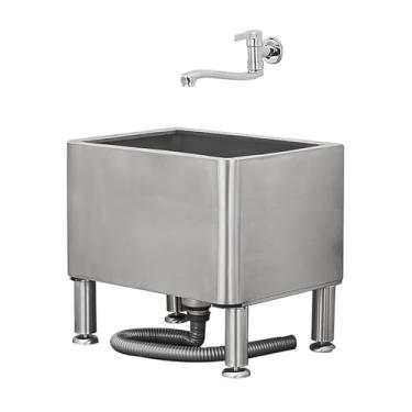 Imagem de Bacia de serviço de esfregão de aço inoxidável, pia de esfregão de montagem no chão, pia de restaurante de cozinha comercial, banheira de lavanderia de aço inoxidável para quintal de garagem interna e