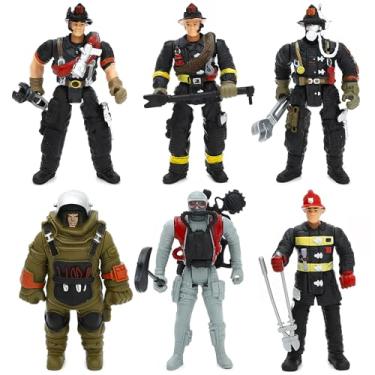 Imagem de ONEST 6 Pieces Firefighter Action Figures Firefighter Figurines 4" Action Figures with Hats & Accessories for Party Decoration