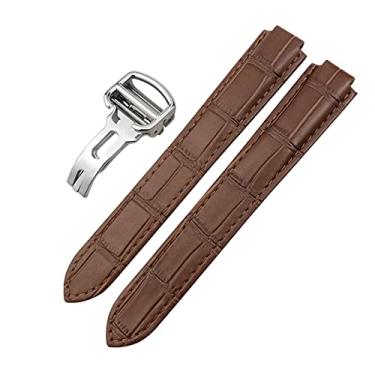 Imagem de DFAMIN Pulseira de couro genuíno de 14 mm, 16 mm, 18 mm, 20 mm, 22 mm, para Ballon Bleu De Cartier, pulseira de couro de bezerro colorida tipo convexo (marrom, 20 mm)