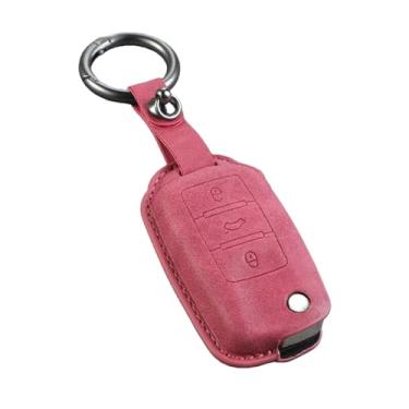 Imagem de Capa de couro para chave de carro, protetor de suporte compatível com vw golf 7 mk7 vii tiguan mk2 polo passat jetta lavida acessório(A-red keychain)