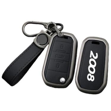 Imagem de Compatível com peugeot 2008 807 508 208 4008 5008 308 306 407 408 3008 carro remoto chave fob caso capa escudo chaveiro acessórios(C-black keyring)