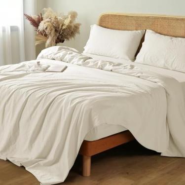 Imagem de Shilucheng Lençóis de linho 100% francês - Lençóis de cama de solteiro, lençóis de linho puro respiráveis e refrescantes, macios, duráveis e resistentes a rasgos, bolso profundo de 40,6 cm - 3 peças