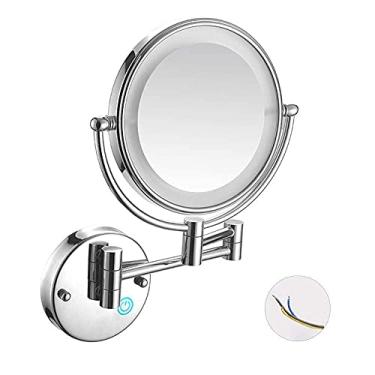 Imagem de CZCZC Espelho de penteadeira, espelho de maquiagem para banheiro montado na parede de 20 cm com ampliação de 7x LED para quarto