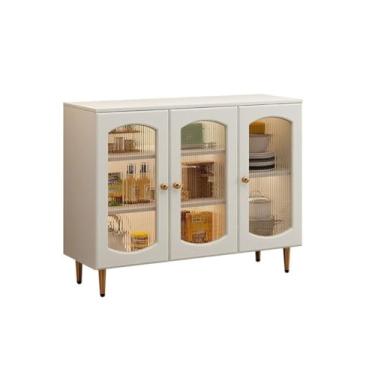 Imagem de URGDWEKJY Armário buffet moderno simples porta de vidro aparador de jantar sala de estar armário de armazenamento de madeira maciça armário de armazenamento de cozinha aparador (A)