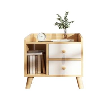 Imagem de Mesa de cabeceira moderna simples e moderna, armário de armazenamento doméstico pequeno, armário de armazenamento com gaveta dupla, rack de armazenamento de cabeceira para quarto, mesa pequena