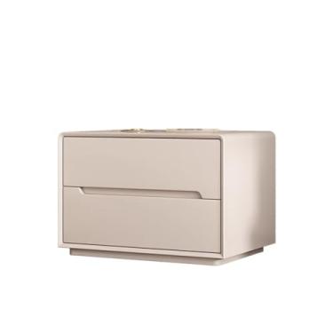 Imagem de Mesa de cabeceira de madeira maciça, armário de armazenamento simples e moderno, mesa de cabeceira leve e luxuosa em estilo creme para casa pequena