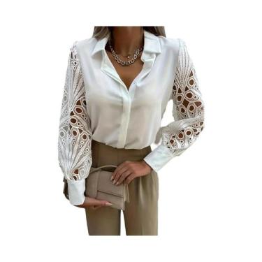 Imagem de Blusa Elegante De Chiffon Feminina Com Decote Em V, Manga Longa, Camis