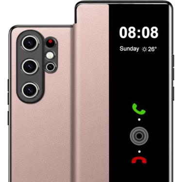 Imagem de Capa flip de couro para Samsung S25 Ultra Clear S-View, para Samsung Galaxy S25 Ultra, capa protetora de janela inteligente, capa protetora à prova de choque Galaxy S25 Ultra 5G, visão clara