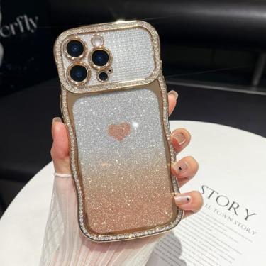Imagem de ZTOFERA Capa de diamante brilhante para iPhone 15 Pro Max, moldura ondulada encaracolada com cartão de padrão gradiente, TPU macio fino e capa protetora completa para câmera, design bonito e