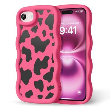 Imagem de CASBST Capa compatível com iPhone 16e para mulheres e meninas, moldura ondulada encaracolada com estampa fofa, capa de telefone estética fina de silicone macio TPU à prova de choque para iPhone 16e