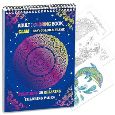Imagem de Livro de colorir para relaxamento adulto: 50 mandalas, padrões de animais e flores de fácil a complexo, alívio do estresse mindfulness livro de colorir adulto encadernado em espiral 20,3 cm x 12