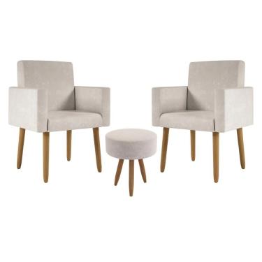 Imagem de Kit 2 Poltronas Cadeira Recepção Nina Com Puff Balaqui Decor Bege