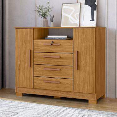 Imagem de Cômoda Rack 2 Portas e 4 Gavetas Floripa Carvalho Americano