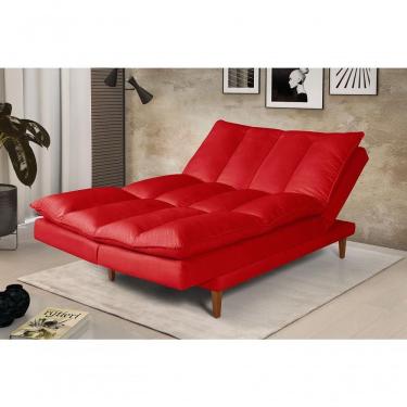 Imagem de Sofá Cama Vancouver 3 Lugares Império Reclinável Casal Pés Madeira Suede Vermelho 373