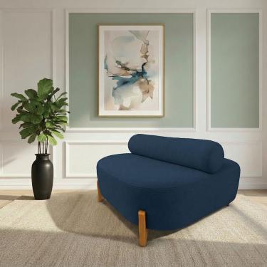 Imagem de Sofá Sala Ilha Orgânico e 1 Poltrona 125cm Éden Pé Madeira Bouclê Azul E03 - D'Rossi