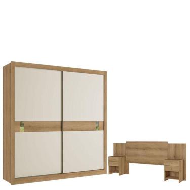 Imagem de Guarda Roupa Casal Copenhagen 2 Portas Capuccino Off White Cacau Flex E Cabeceira Formosa Capuccino - Thb