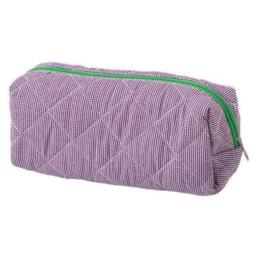 Imagem de Estojo de lápis acolchoado de algodão de grande capacidade roxo/verde 