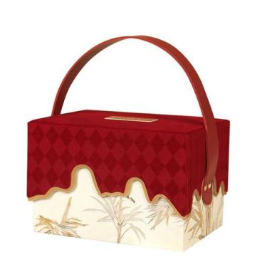 Imagem de Caixa de lembrancinhas de casamento, veludo e papel, 14x9x8cm, vinho t