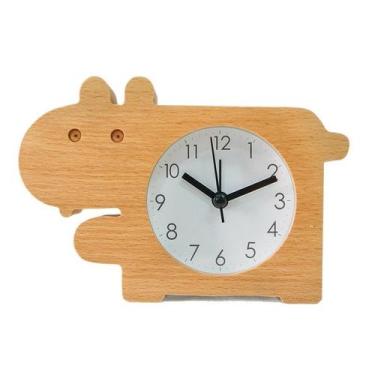 Imagem de Despertador com design fofo de hipopótamo de animais de madeira para c