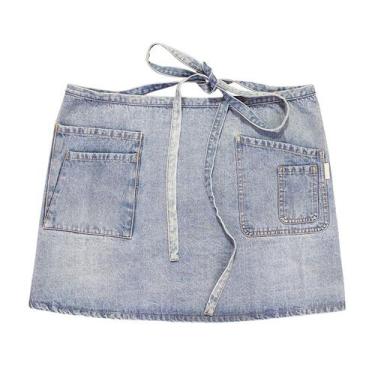 Imagem de Avental, metade jeans para mulheres e homens, curta lavada com bolsos 