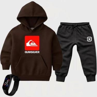 Imagem de Kit 3 Peças Infantil Moletom Canguru Calça Moleton Esportiva Relógio Digital estampado Estiloso-Unissex