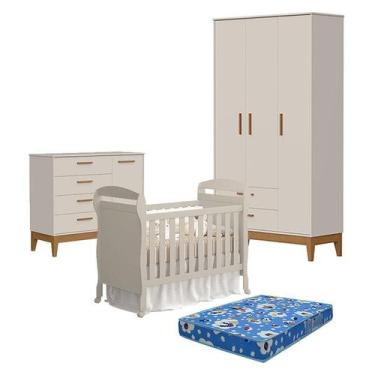 Imagem de Quarto de Bebê 3 Portas com Cômoda com Porta Flip e Berço Americano Da