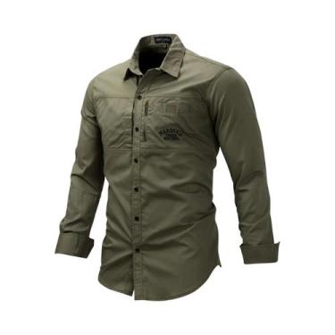 Imagem de Camisa De Trabalho Casual Masculina Estilo Militar De Manga Comprida C