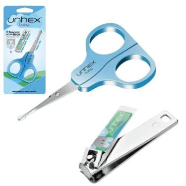 Imagem de Cortador de Unhas + Tesoura Infantil Bebê Tesourinha Azul - Unhex