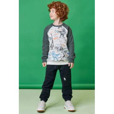 Imagem de Conjunto Menino Moletom Flanelado Estampa Dino Luc.Boo, Off white, Azu