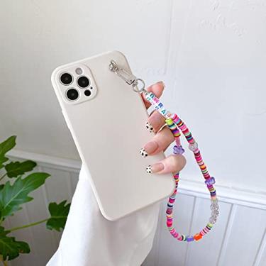 Imagem de Pulseira de contas com pingente de letra para iPhone 13 11 12 Pro Max XR XS X 7 8 Plus SE 2 Mini Corrente de Corrente prática Capa Bonita, Branca, Para iPhone 13 Pro