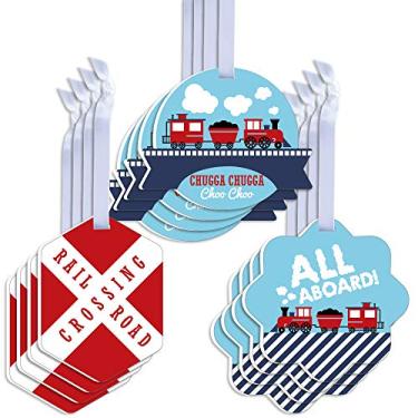 Imagem de Big Dot of Happiness Railroad Party Crossing – Etiquetas sortidas para lembrancinhas de festa de aniversário ou chá de bebê – Toppers de etiqueta de presente – Conjunto de 12