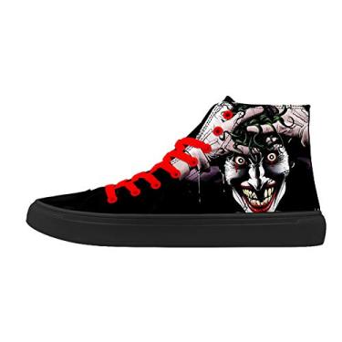 Imagem de FIRST DANCE Sapatos de caveira masculinos modernos de cano alto crânio punk rock coringa estampado sapatos pretos para homem legal, Estilo 9, 39