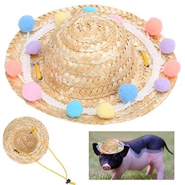 Imagem de 01 Chapéu de palha para animais de estimação, chapéu de palha confortável para decoração de animais de estimação, chapéu de palha de verão para tirar fotos (renda, M)