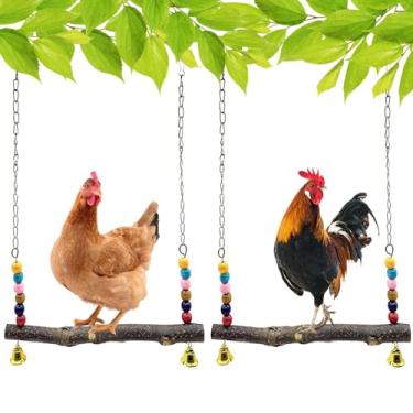 Imagem de MdakeGo 2 peças de brinquedo de madeira para galinheiro, suporte de madeira natural para pintinho, balanço de galinheiro feito à mão para treinamento, acessórios de galinheiro para frango, papagaio,