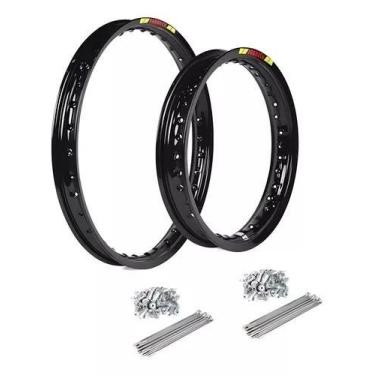 Imagem de Par Aro Alumínio Biz 100 125 Pop 100 110 Preto com Raios 4mm - Fabreck