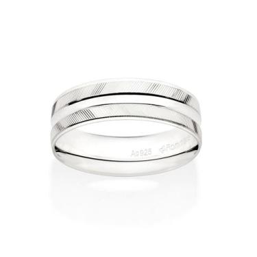 Imagem de Aliança Rommanel Trabalhada Prata 925 810254, Branco, 16