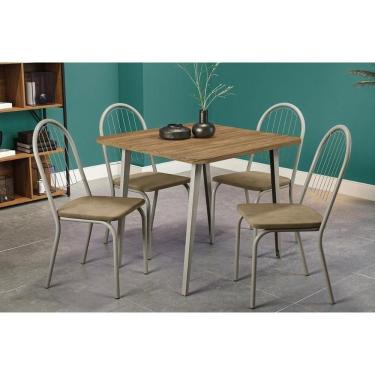 Imagem de Sala De Jantar Completa Iguaçu Tampo Madeirado 90x90cm E 4 Cadeiras Noruega Niquel-nogueira - Capuccino - Kappesberg