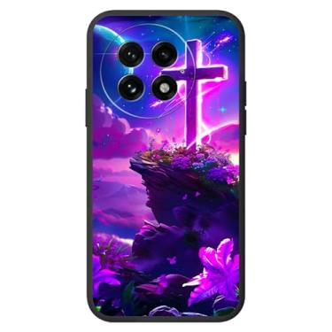 Imagem de RWUTYTIUL Capa para OnePlus 13 5G para mulheres e homens, capa protetora ultrafina flexível TPU à prova de choque para OnePlus 13 2024, cruz de flor roxa