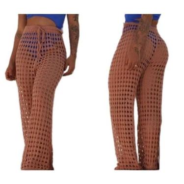 Imagem de Kit 2 Calças Saída de Praia e PiscinaTricô Ponto Croche Moda Verão - M