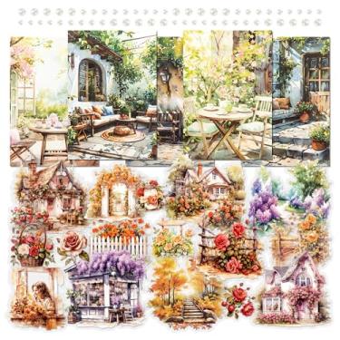 Imagem de 2 pacotes de adesivos para scrapbooking com tema de pátio de jardim, colagem de papel decorativo, padrão de um lado, flor vintage, borboleta para diário de lixo, álbum de fotos, fundo, cartão (Mia)