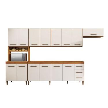 Imagem de Cozinha Modulada 14 Portas 3 Gavetas Atenas Kaiki Móveis, Nature/Off
